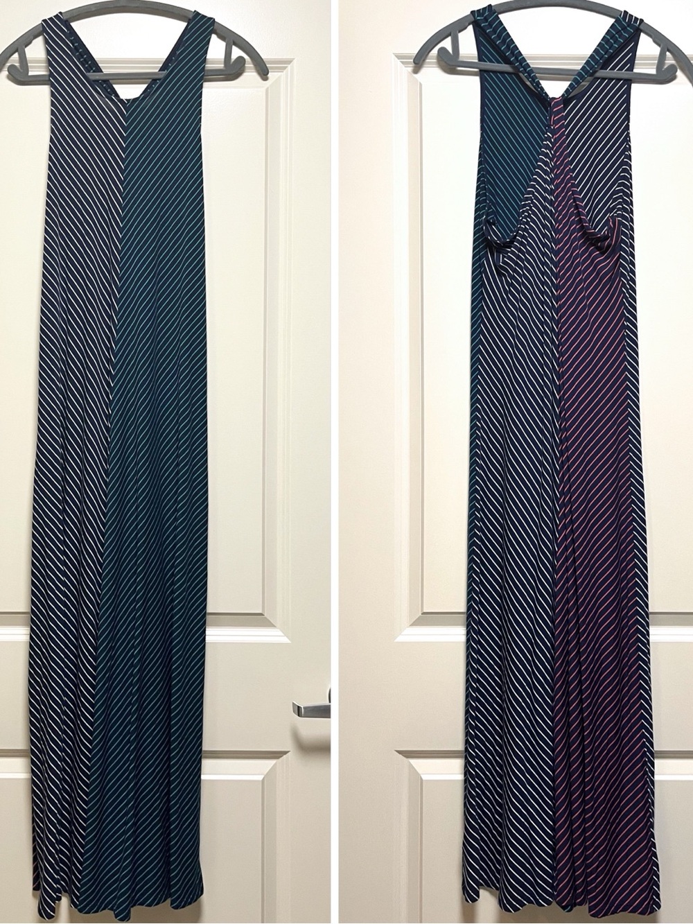 EUC Gap Summer Maxi Dress Colorblock Comfy Knit Navy Teal Pink Chevron Stripe L